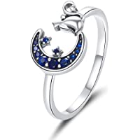Anillos ajustables para mujer de plata de ley 925 con circonita cúbica y gato para niñas